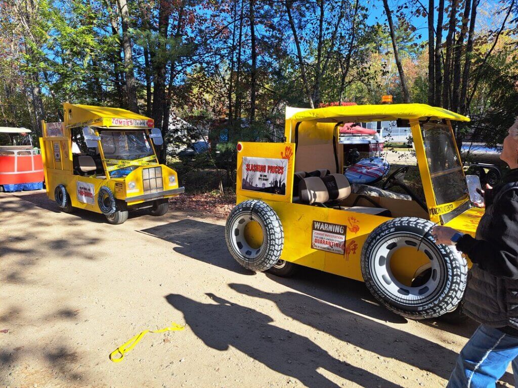 Decorated golf cart at the Halloween Parade in Point Sebago in Maine.