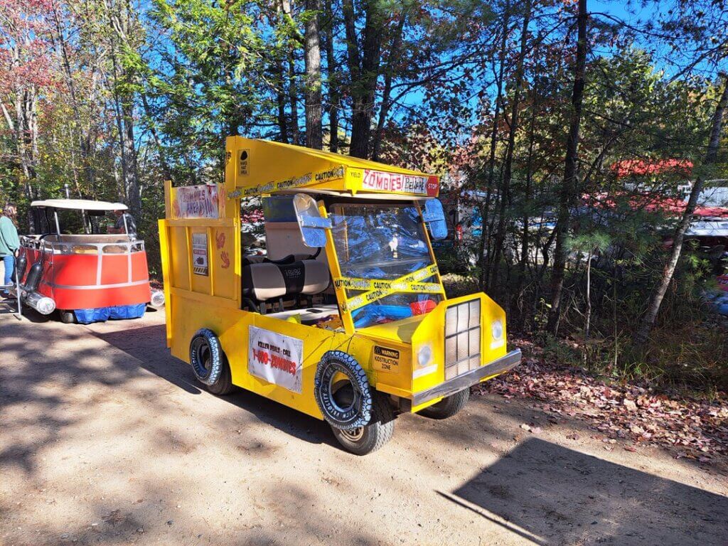 Decorated golf cart at the Halloween Parade in Point Sebago in Maine.