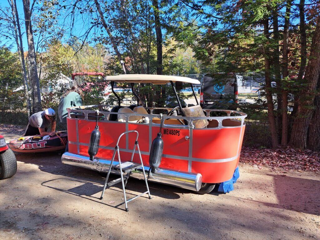 Decorated golf cart at the Halloween Parade in Point Sebago in Maine.