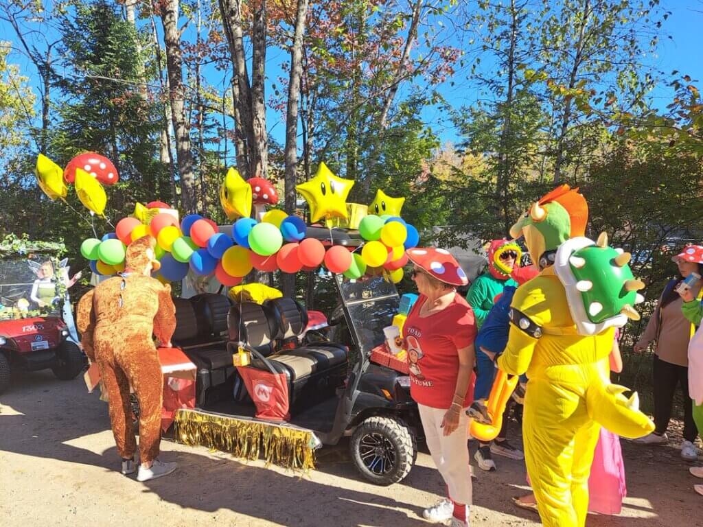 Decorated golf cart at the Halloween Parade in Point Sebago in Maine.