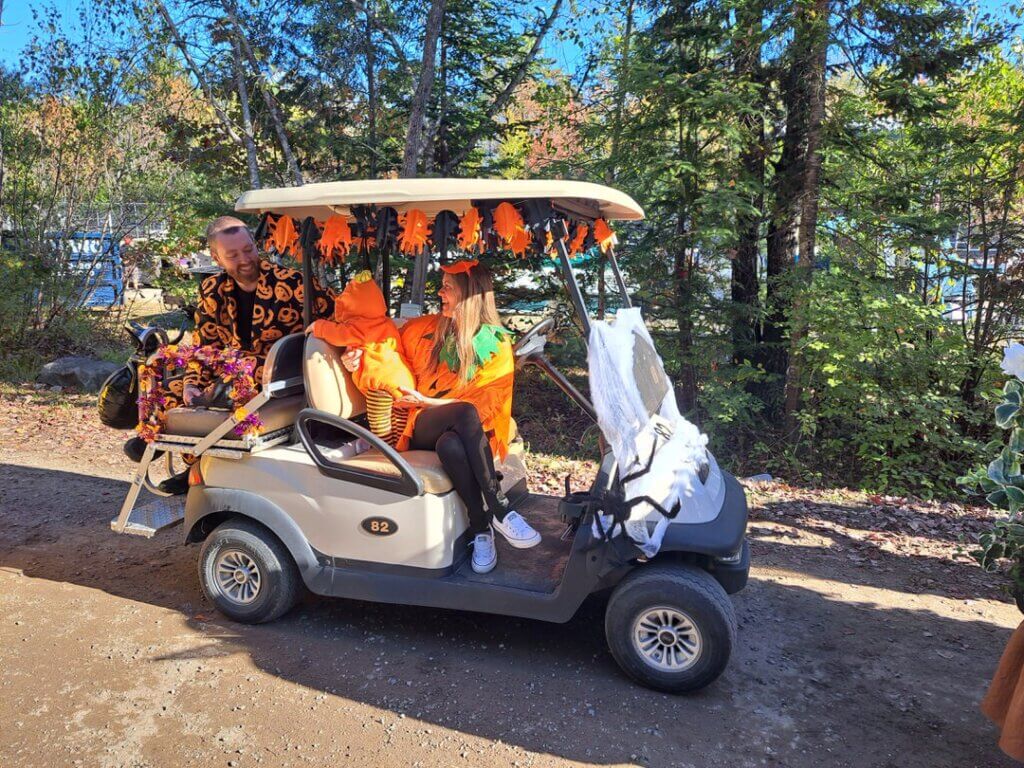 Decorated golf cart at the Halloween Parade in Point Sebago in Maine.