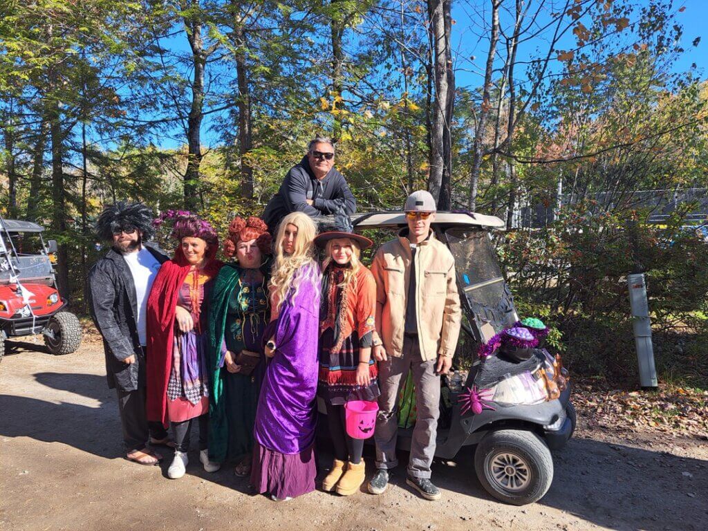 Decorated golf cart at the Halloween Parade in Point Sebago in Maine.
