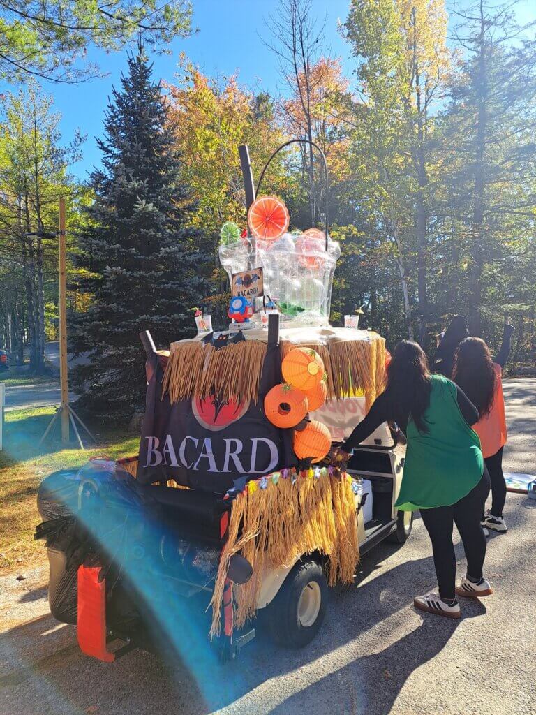 Decorated golf cart at the Halloween Parade in Point Sebago in Maine.