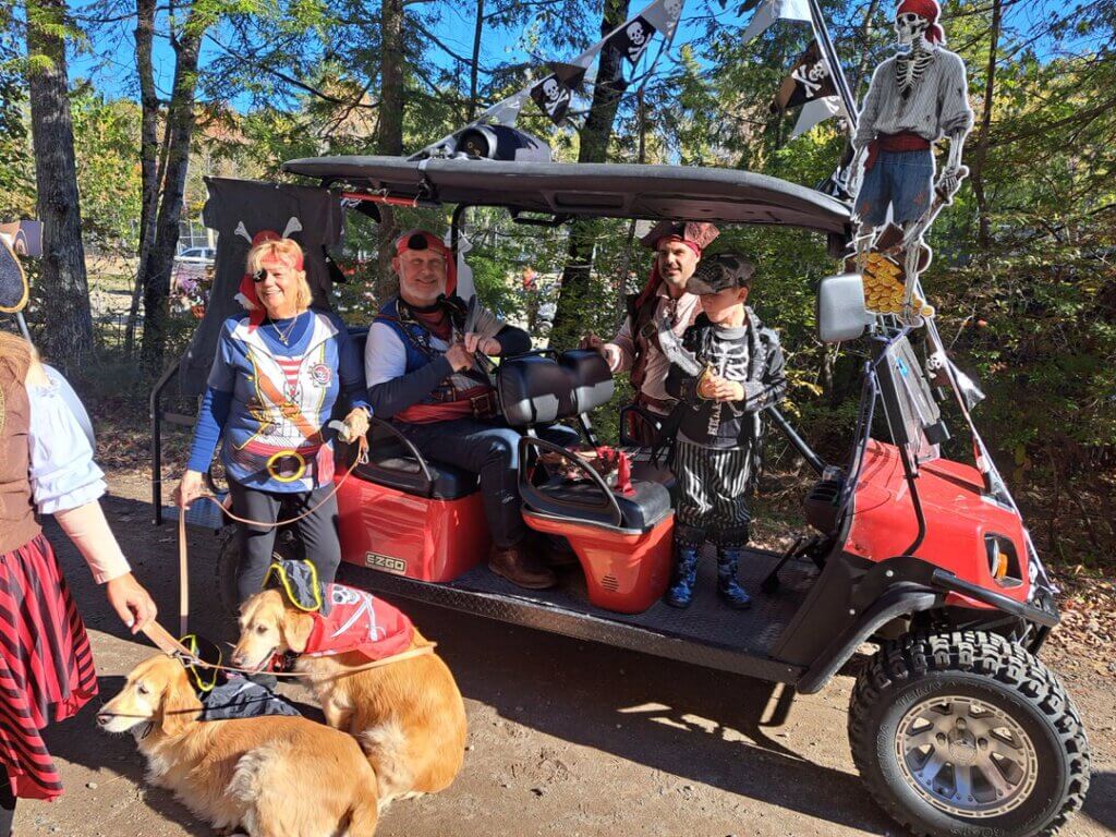 Decorated golf cart at the Halloween Parade in Point Sebago in Maine.