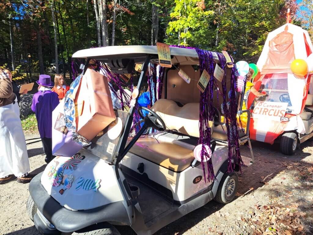 Decorated golf cart at the Halloween Parade in Point Sebago in Maine.