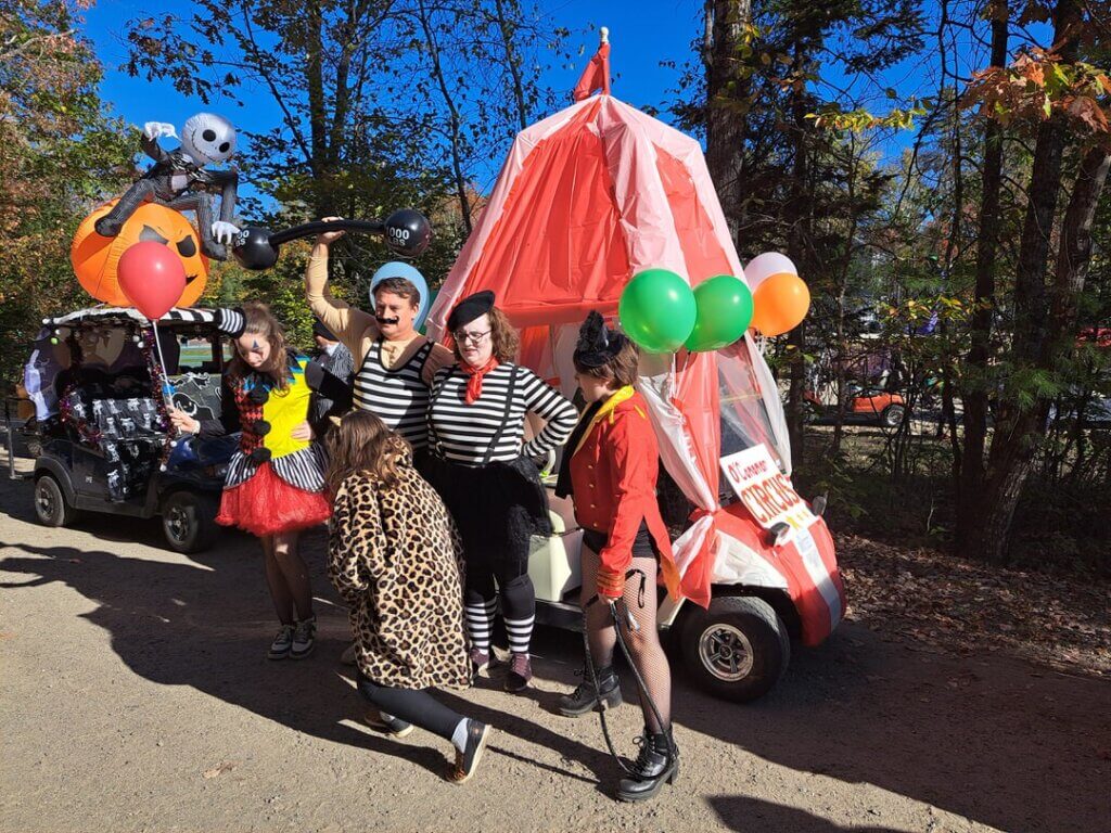 Decorated golf cart at the Halloween Parade in Point Sebago in Maine.