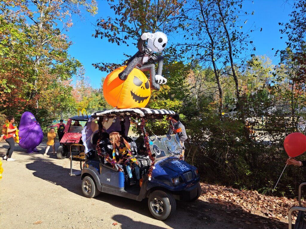 Decorated golf cart at the Halloween Parade in Point Sebago in Maine.