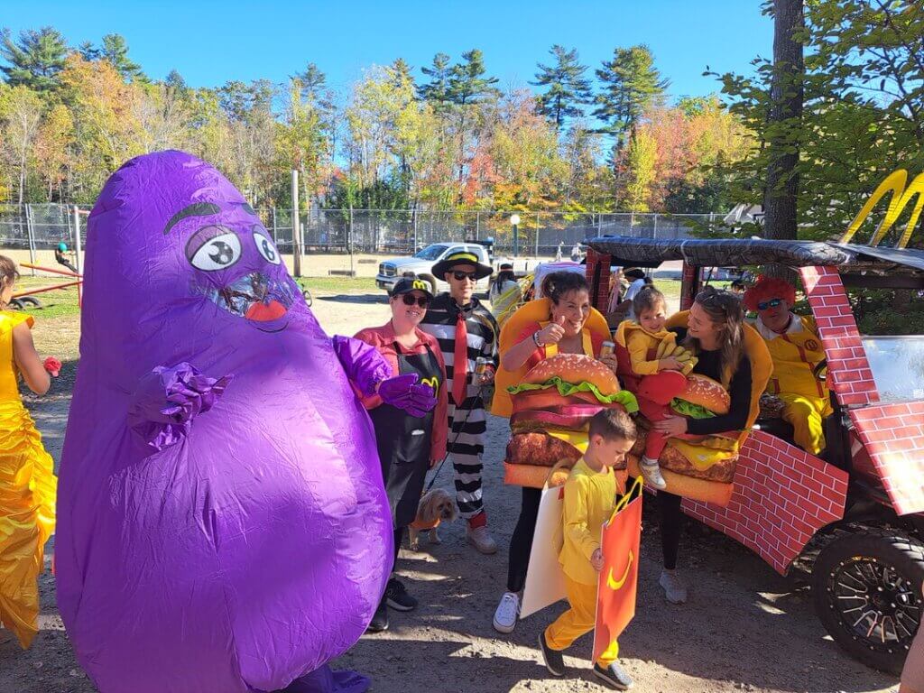 Decorated golf cart at the Halloween Parade in Point Sebago in Maine.