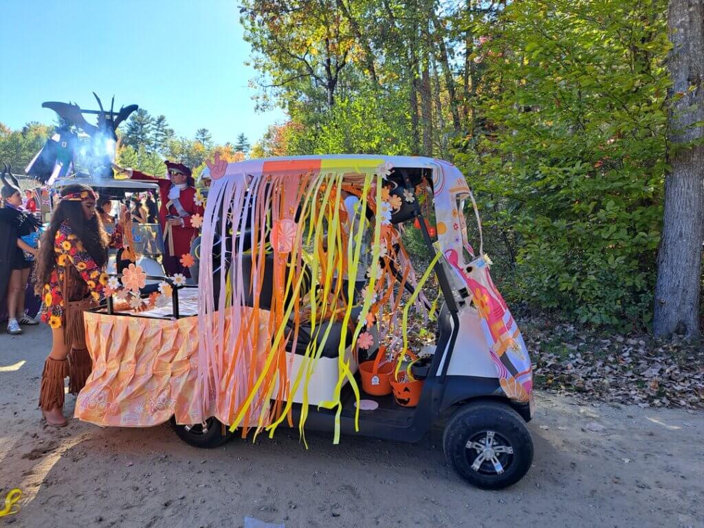 Decorated golf cart at the Halloween Parade in Point Sebago in Maine.