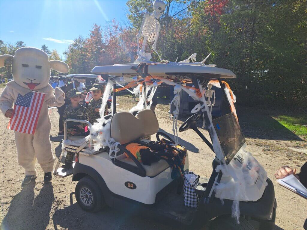 Decorated golf cart at the Halloween Parade in Point Sebago in Maine.