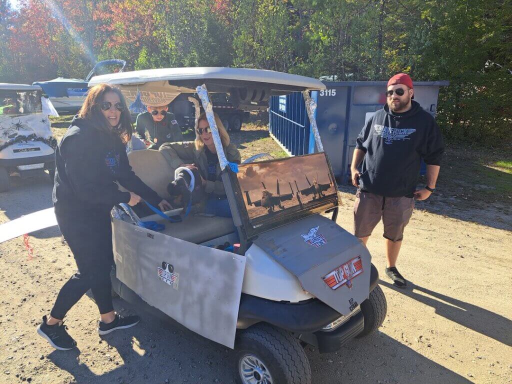 Decorated golf cart at the Halloween Parade in Point Sebago in Maine.