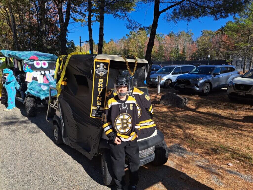 Decorated golf cart at the Halloween Parade in Point Sebago in Maine.