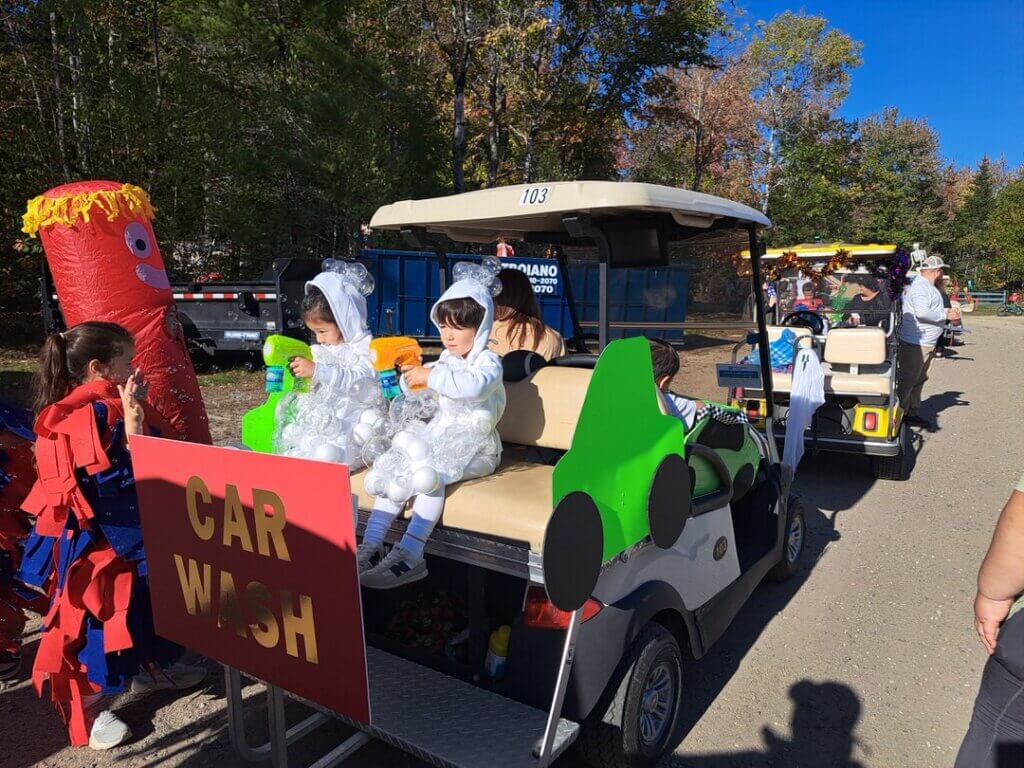 Decorated golf cart at the Halloween Parade in Point Sebago in Maine.