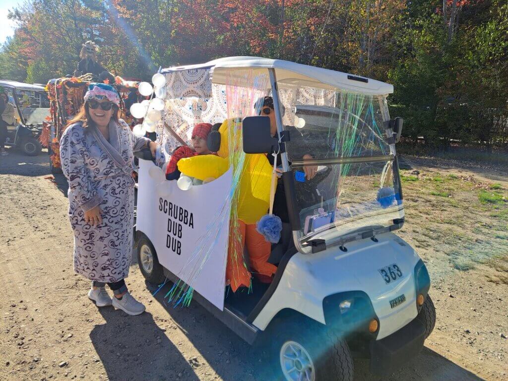 Decorated golf cart at the Halloween Parade in Point Sebago in Maine.