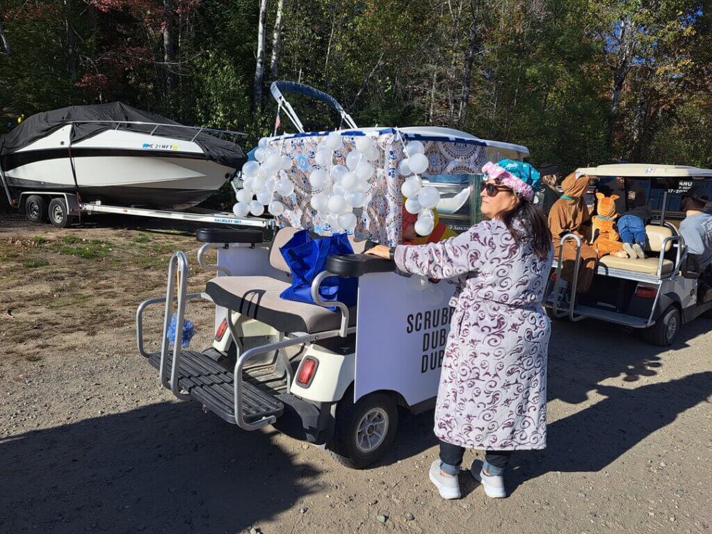 Decorated golf cart at the Halloween Parade in Point Sebago in Maine.