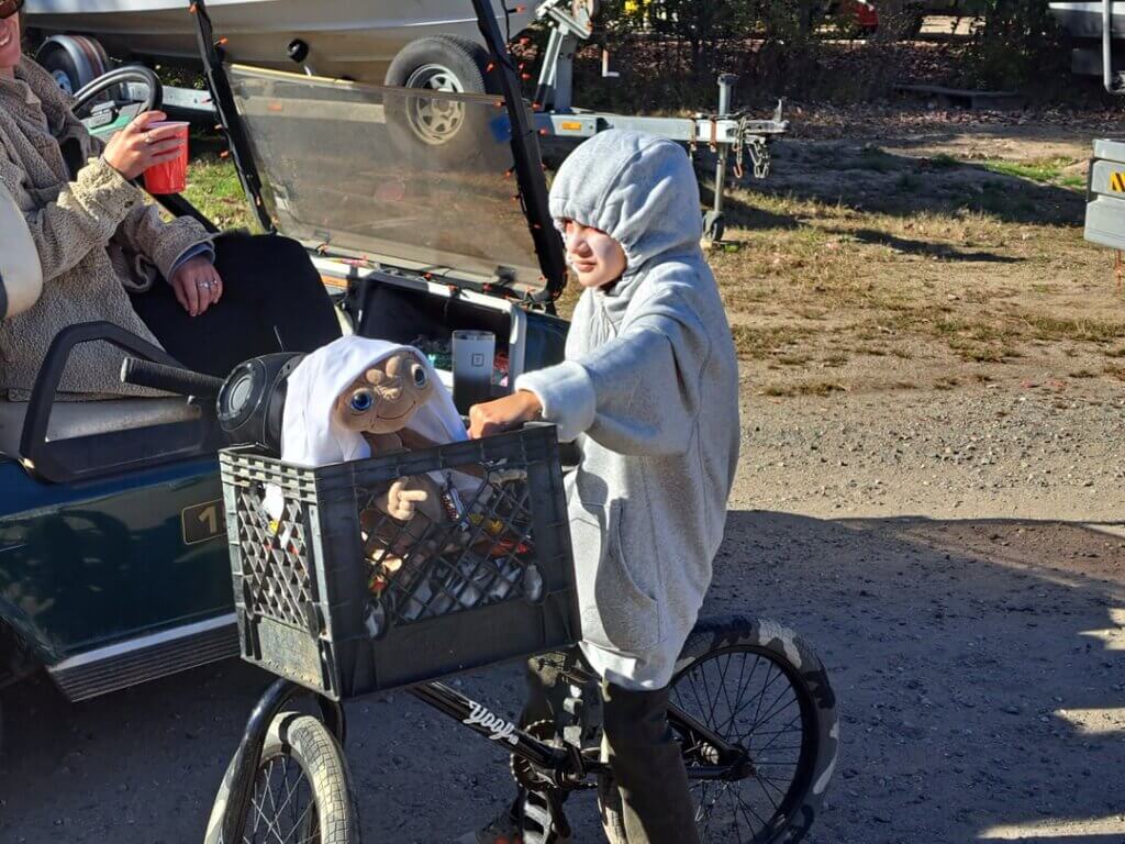 Decorated golf cart at the Halloween Parade in Point Sebago in Maine.