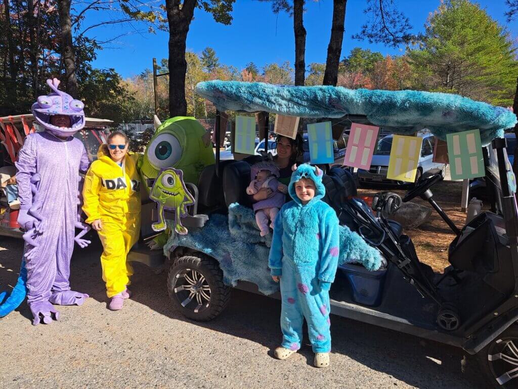 Decorated golf cart at the Halloween Parade in Point Sebago in Maine.