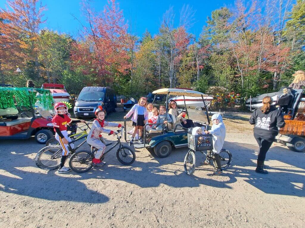 Decorated golf cart at the Halloween Parade in Point Sebago in Maine.
