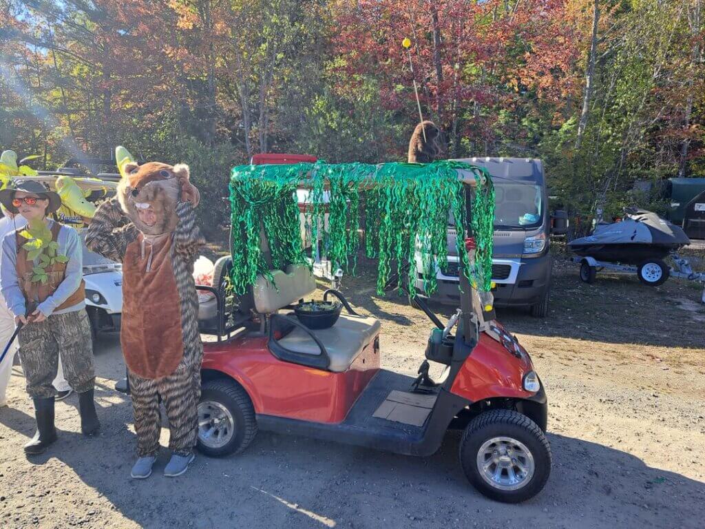 Decorated golf cart at the Halloween Parade in Point Sebago in Maine.