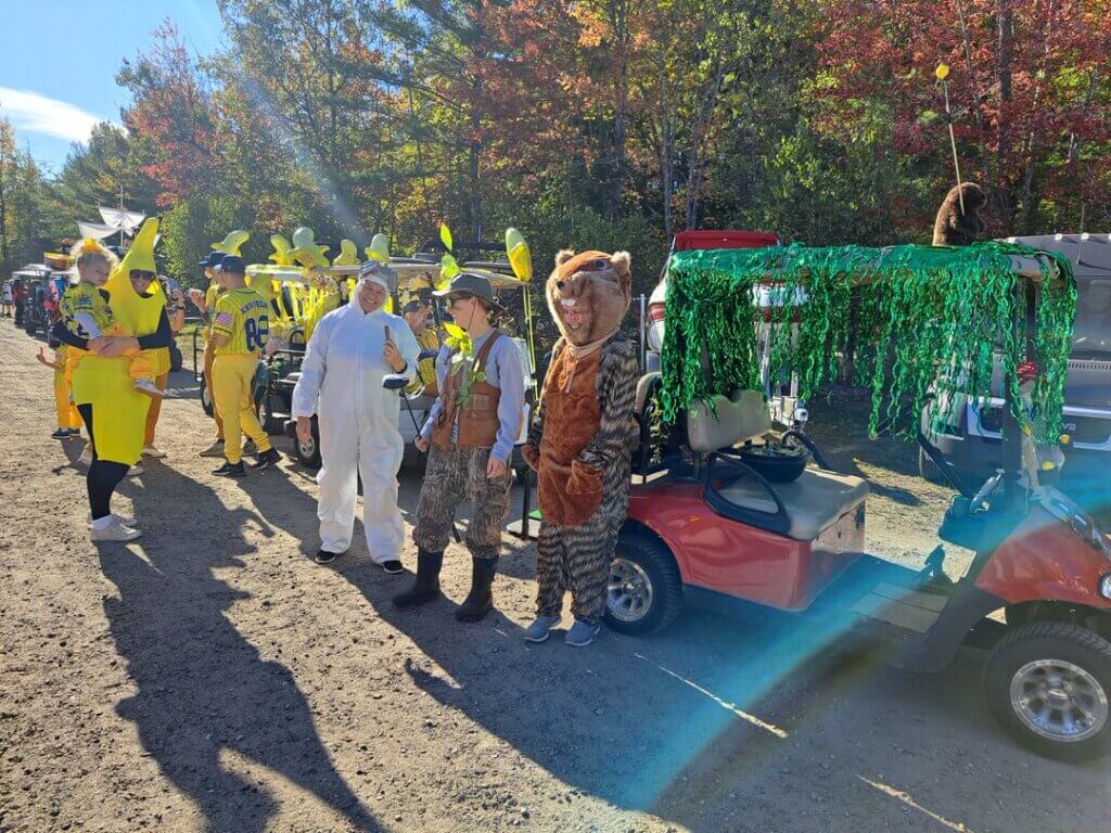 Decorated golf cart at the Halloween Parade in Point Sebago in Maine.