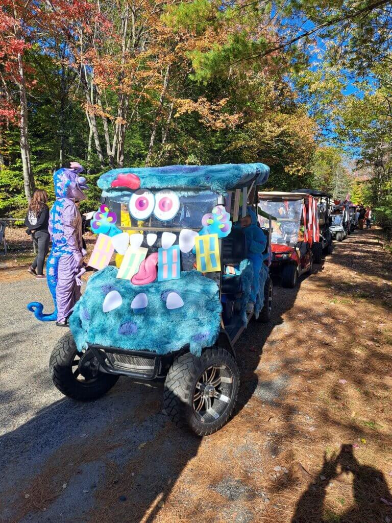 Decorated golf cart at the Halloween Parade in Point Sebago in Maine.
