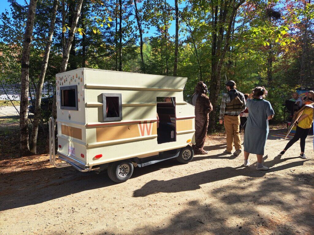 Golf cart decorated for the 2025 Halloween Parade at Point Sebago Resort in Casco, Maine.