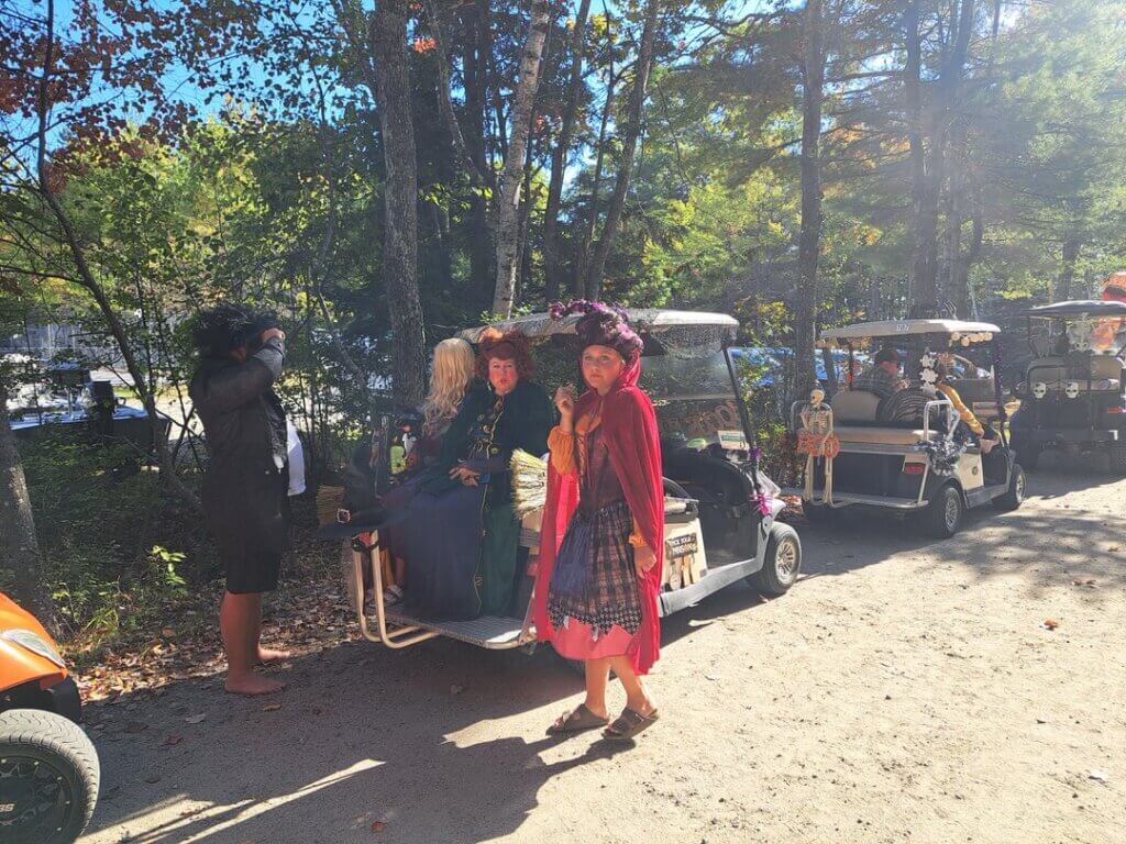 Guests dressed up as the Sanderson Sisters for the Halloween Parade at Point Sebago Resort in Maine.