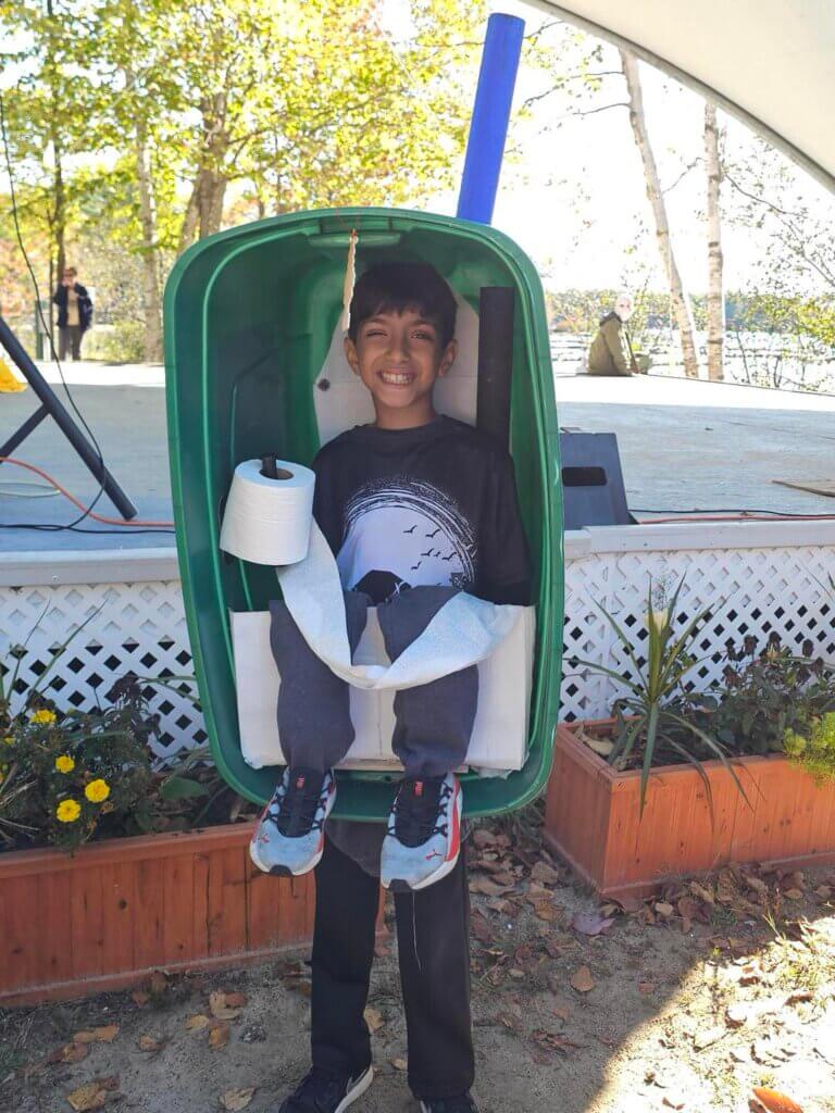 Kid dressed up in the Halloween Costume Contest at Point Sebago Resort in Casco, Maine.