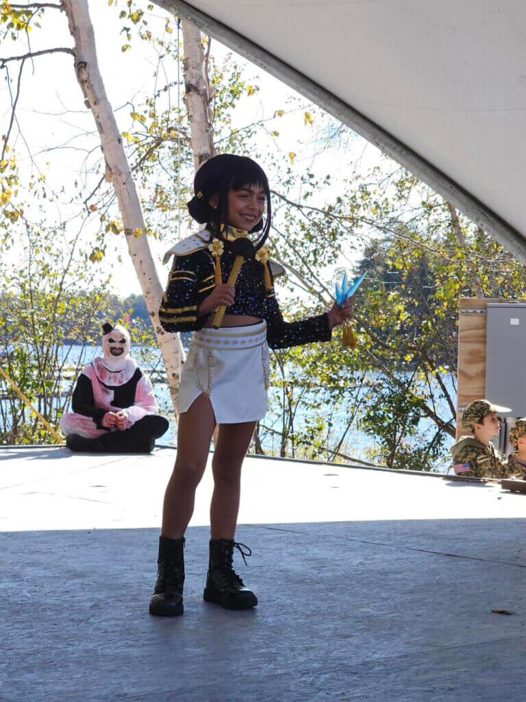 A little girl dressed up in the Halloween Costume Contest at Point Sebago Resort in Casco, Maine.