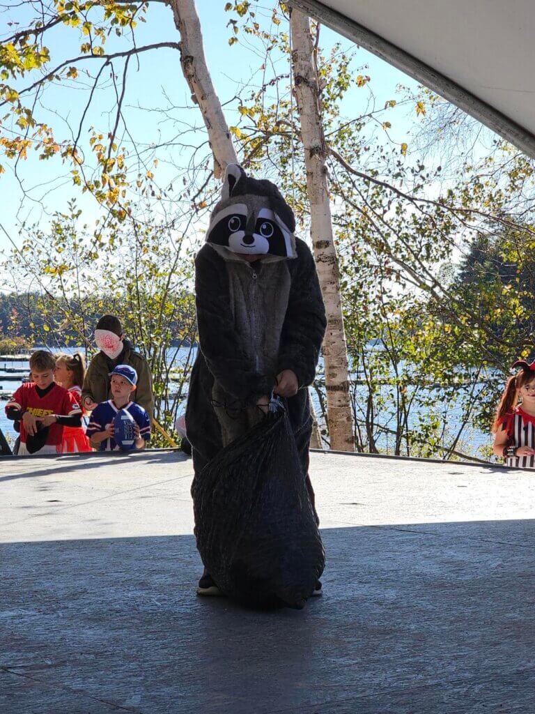 A kid dressed up in the Halloween Costume Contest at Point Sebago Resort in Casco, Maine.