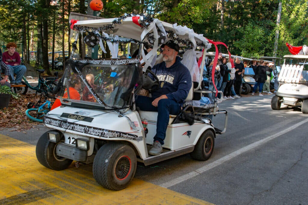 A golf cart decorated for Halloween in the Halloween Parade at Point Sebago Resort in Maine. Photo courtesy of Dave Rando Photography.