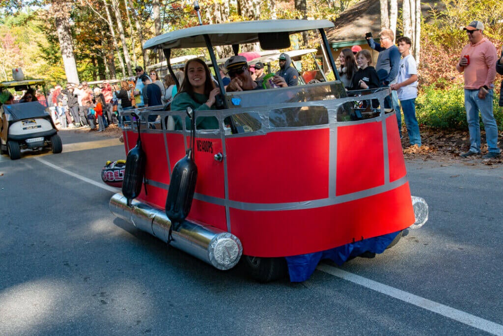 A Sebago Lake themed golf cart in the Halloween Parade at Point Sebago Resort in Maine. Photo courtesy of Dave Rando Photography.