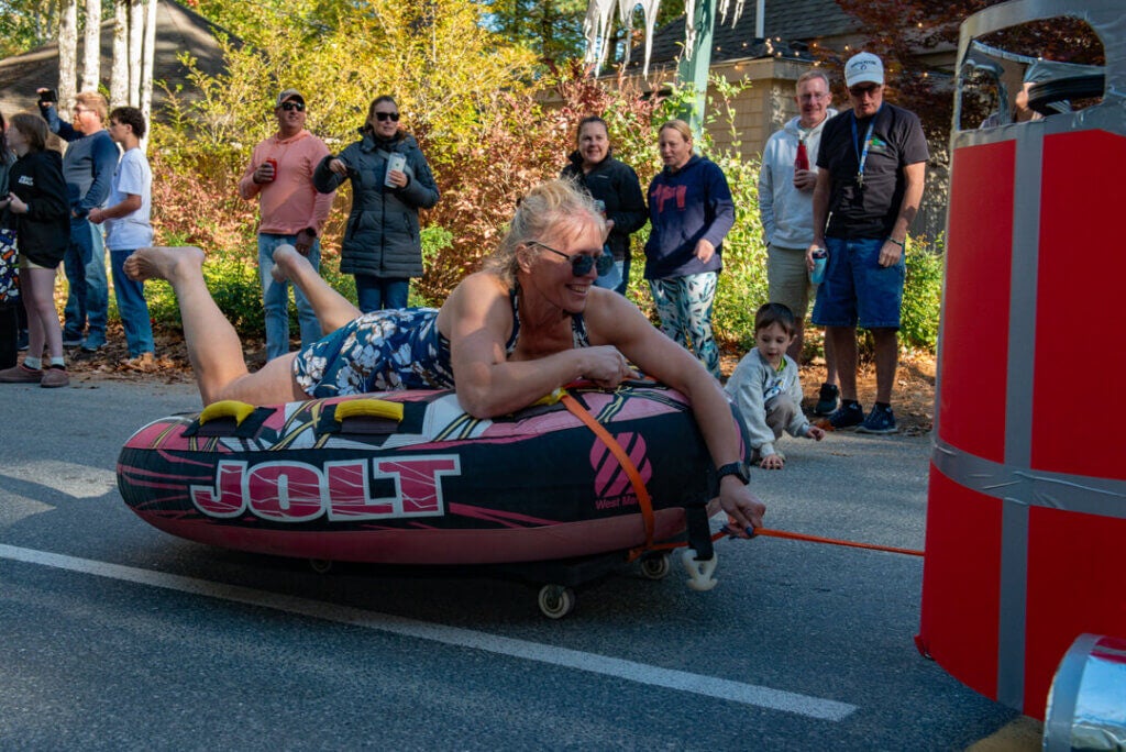 A Sebago Lake tubing golf cart in the Halloween Parade at Point Sebago Resort in Maine. Photo courtesy of Dave Rando Photography.