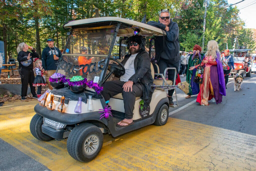 Halloween golf cart in the Halloween Parade at Point Sebago Resort in Maine. Photo courtesy of Dave Rando Photography.