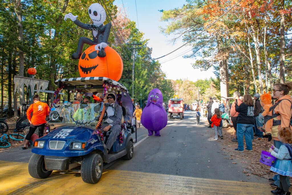 Halloween themed golf cart in the Halloween Parade at Point Sebago Resort in Maine. Photo courtesy of Dave Rando Photography.