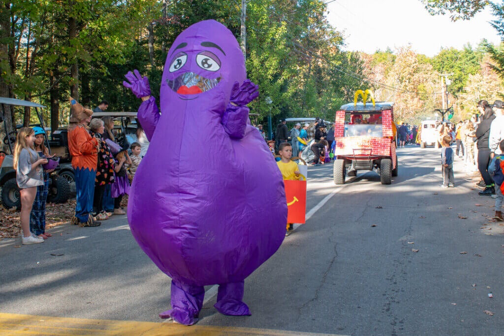 Ronald McDonald themed golf cart in the Halloween Parade at Point Sebago Resort in Maine. Photo courtesy of Dave Rando Photography.