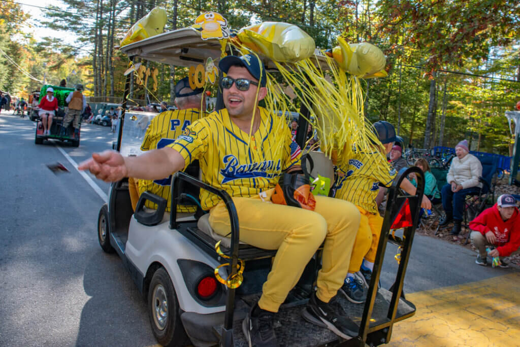 A Savannah Bananas themed golf cart in the Halloween Parade at Point Sebago Resort in Maine. Photo courtesy of Dave Rando Photography.