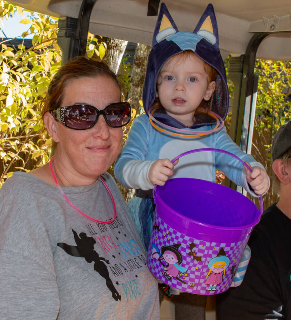 Little girl dressed as Bluey in the Halloween Parade at Point Sebago Resort in Maine. Photo courtesy of Dave Rando Photography.