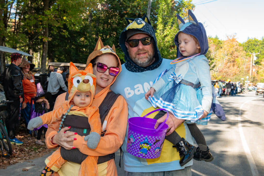 Bluey family at the Halloween Parade at Point Sebago Resort in Maine. Photo courtesy of Dave Rando Photography.