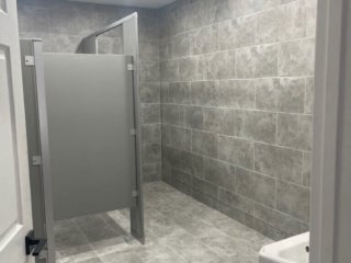 The renovated bathroom in the West Clubhouse at Rolling Greens Village in Ocala, Florida.