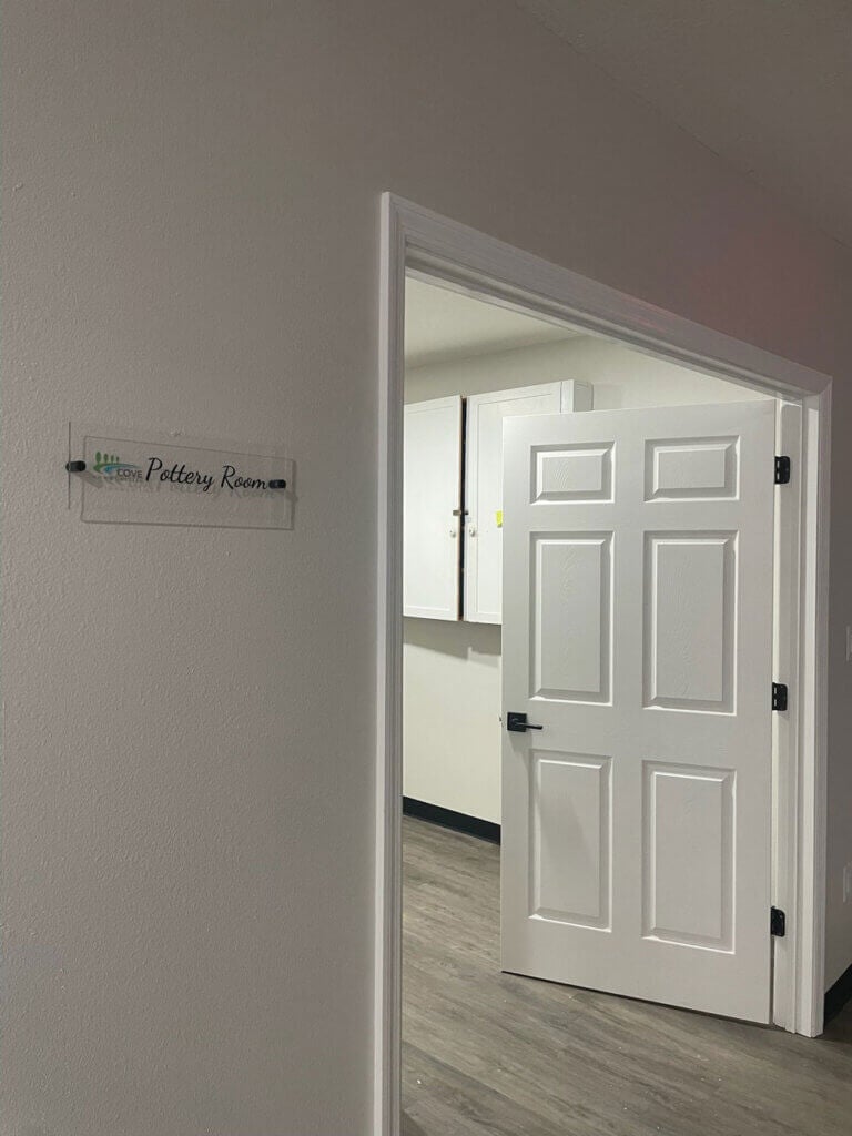 The entrance to the renovated pottery room in the West Clubhouse at Rolling Greens Village in Ocala, Florida.