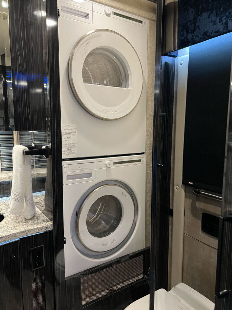Foretravel_motorcoach_Laundry Inside a Foretravel Motorcoach at the 2025 Florida RV SuperShow in Tampa