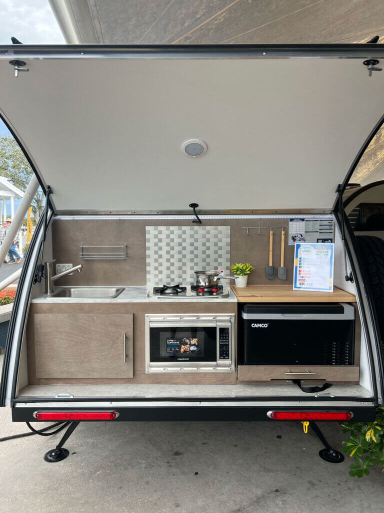 A nuCamp teadrop trailer at the 2025 Florida RV SuperShow in Tampa