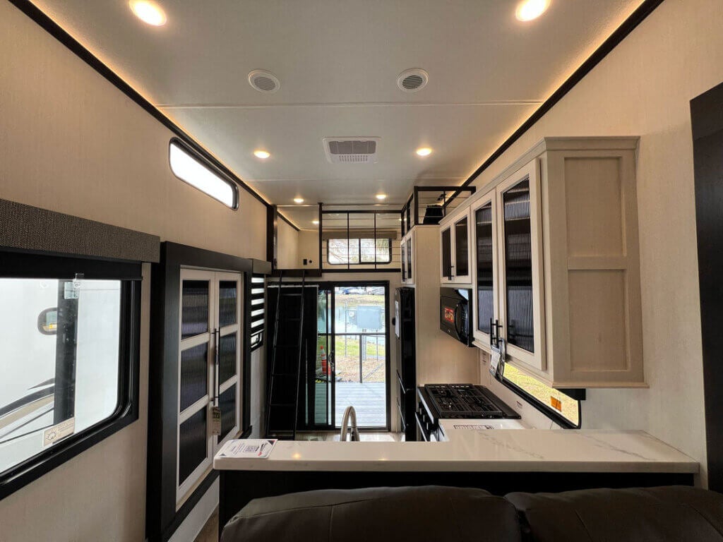 Inside a Sabre fifth wheel at the 2025 Florida RV SuperShow in Tampa