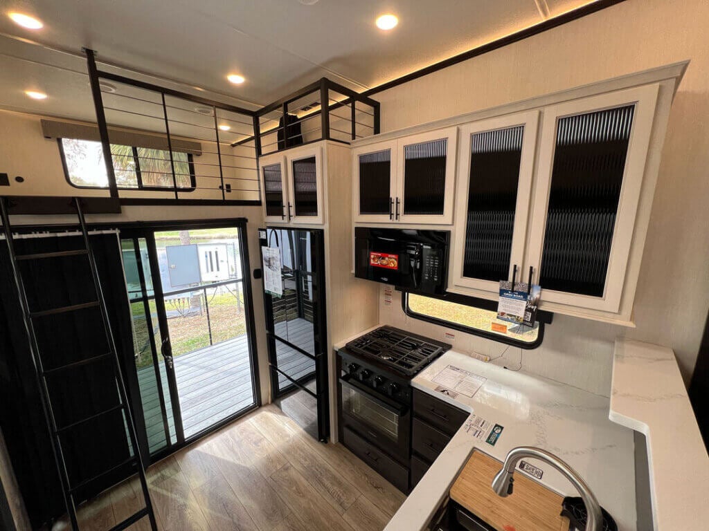 Inside a Sabre fifth wheel at the 2025 Florida RV SuperShow in Tampa