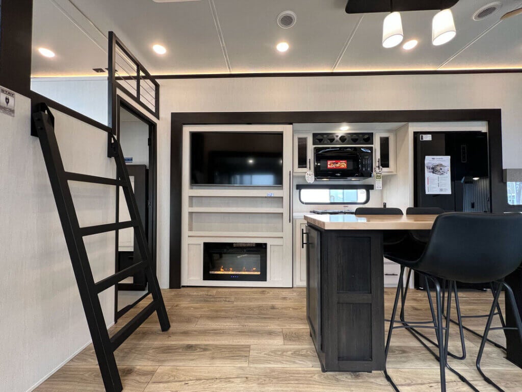 Inside a Sabre fifth wheel at the 2025 Florida RV SuperShow in Tampa