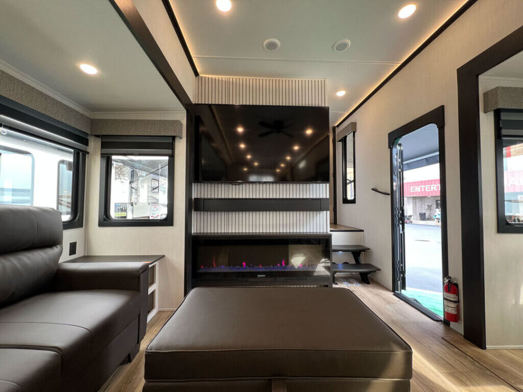 Inside a Sabre fifth wheel at the 2025 Florida RV SuperShow in Tampa