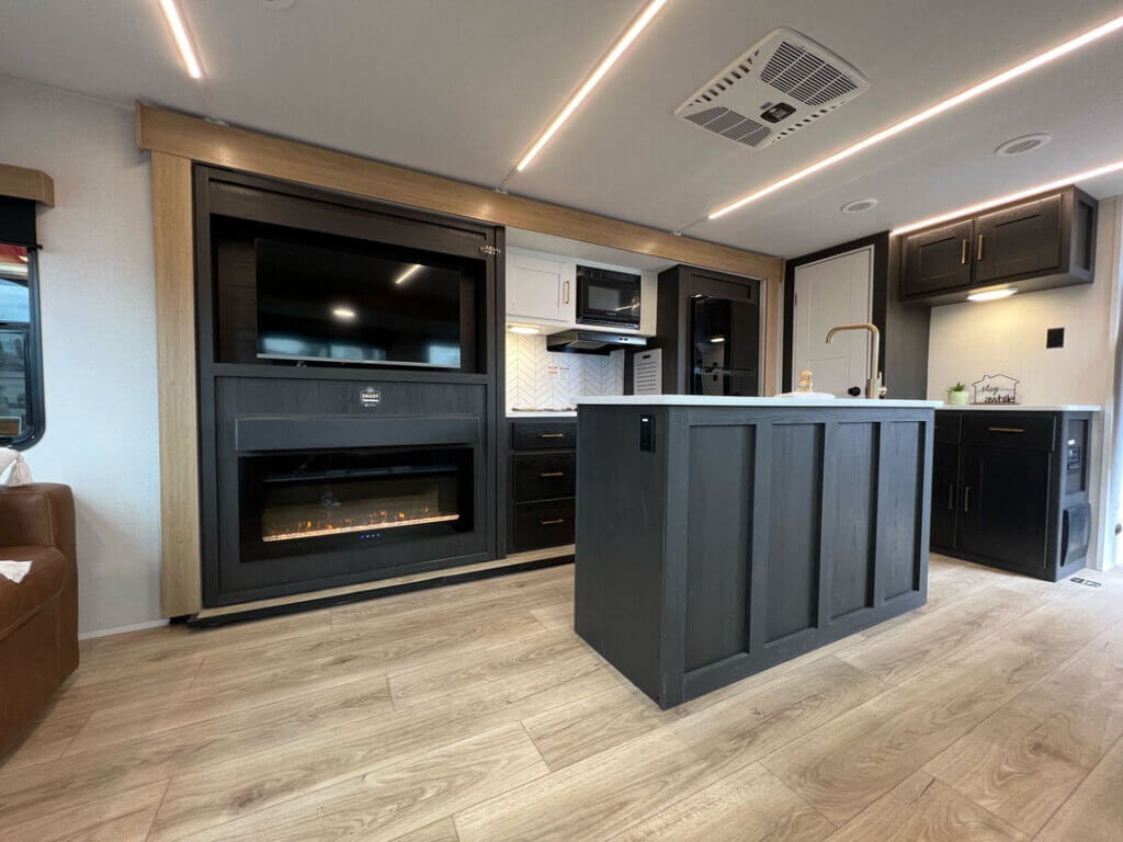 Inside a Sabre fifth wheel at the 2025 Florida RV SuperShow in Tampa