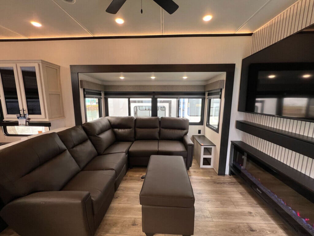 Inside a Sabre fifth wheel at the 2025 Florida RV SuperShow in Tampa