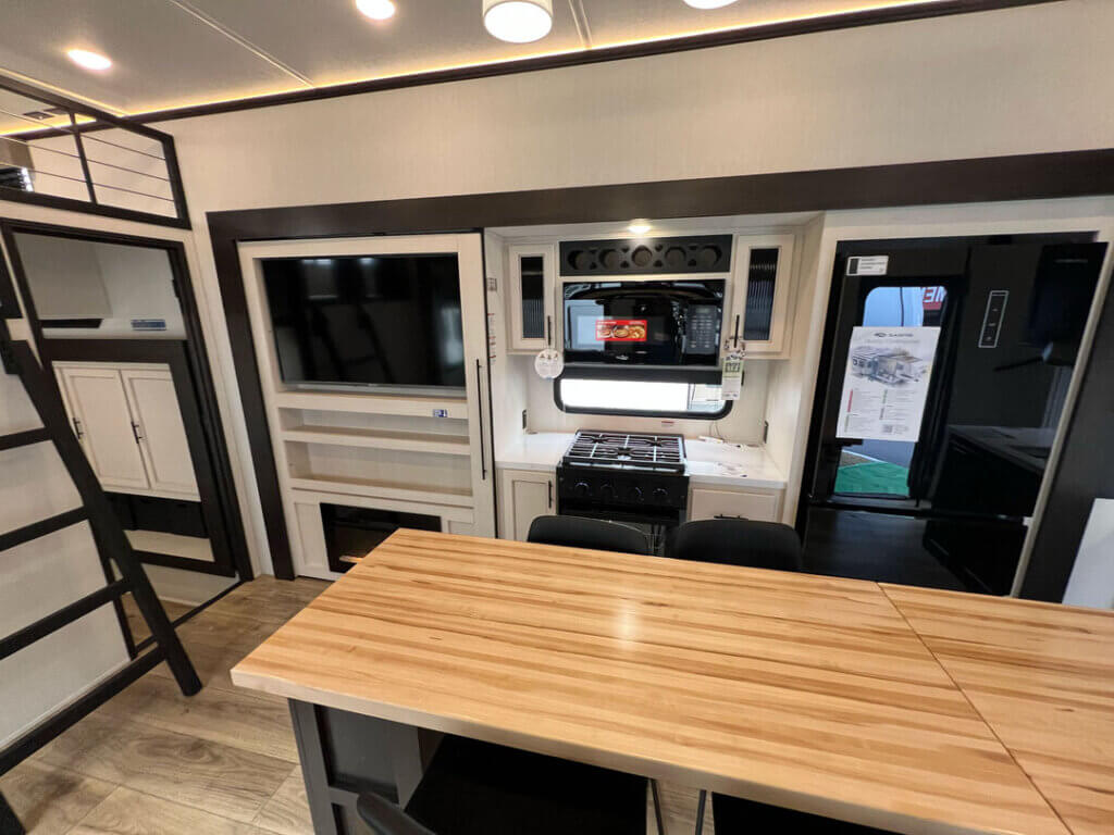 Inside a Sabre fifth wheel at the 2025 Florida RV SuperShow in Tampa